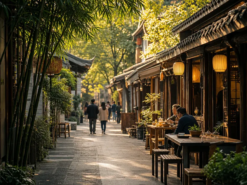 Chengdu teahouse and green hills